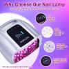 PURTATO Professional Rechargeable 96W UV LED Portable Cordless UV Light for Nail Lamp Machine with Removable Stainless Steel Bottom,4 Timer Setting and Smart Sensor Nail Dryer (Plating Silver) view 4