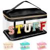 Chenille Letter Clear Makeup Bags Stuff Pouch, Preppy Patch Makeup Bag Zipper with Handle, Transparent PVC & Nylon Waterproof Glitter Cosmetic Handbag Travel Toiletry Storage for Women(STUFF-Black) view 1