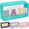 Chenille Letter Clear Makeup Bags Hair Pouch, Preppy Patch Makeup Bag with Zipper, Transparent PVC & Nylon Waterproof Portable Glitter Cosmetic Bag Travel Toiletry Storage for Women Girl(HAIR-Green) view 1