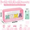 Chenille Letter Clear Makeup Bags Mama Pouch, Preppy Patch Makeup Bag with Zipper, Transparent PVC & Nylon Waterproof Portable Glitter Cosmetic Bag Travel Toiletry Storage for Women Girl(MAMA-Pink) view 2