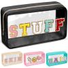 Chenille Letter Clear Makeup Bags Stuff Pouch, Preppy Patch Makeup Bag with Zipper, Transparent PVC & Nylon Waterproof Portable Glitter Cosmetic Bag Travel Toiletry Storage for Women Girl(STUFF-Black) view 1