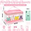 Chenille Letter Clear Makeup Bags Mama Pouch, Preppy Patch Makeup Bag Zipper with Handle, Transparent PVC & Nylon Waterproof Glitter Cosmetic Handbag Travel Toiletry Storage for Women Girl(MAMA-Pink) view 2