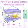 Chenille Letter Clear Makeup Bags Mama Pouch, Preppy Patch Makeup Bag Zipper with Handle, Transparent PVC & Nylon Waterproof Glitter Cosmetic Handbag Travel Toiletry Storage for Women(MAMA-Purple) view 2