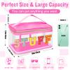 Chenille Letter Clear Makeup Bags Stuff Pouch, Preppy Patch Makeup Bag Zipper with Handle, Transparent PVC & Nylon Waterproof Glitter Cosmetic Handbag Travel Toiletry Storage for Women(STUFF-Rose) view 2
