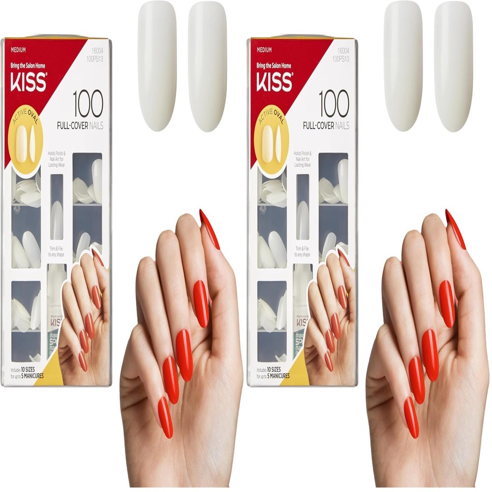 KISS100 Full Cover Nails Kit, Medium, 100 Nails (Pack of 2)