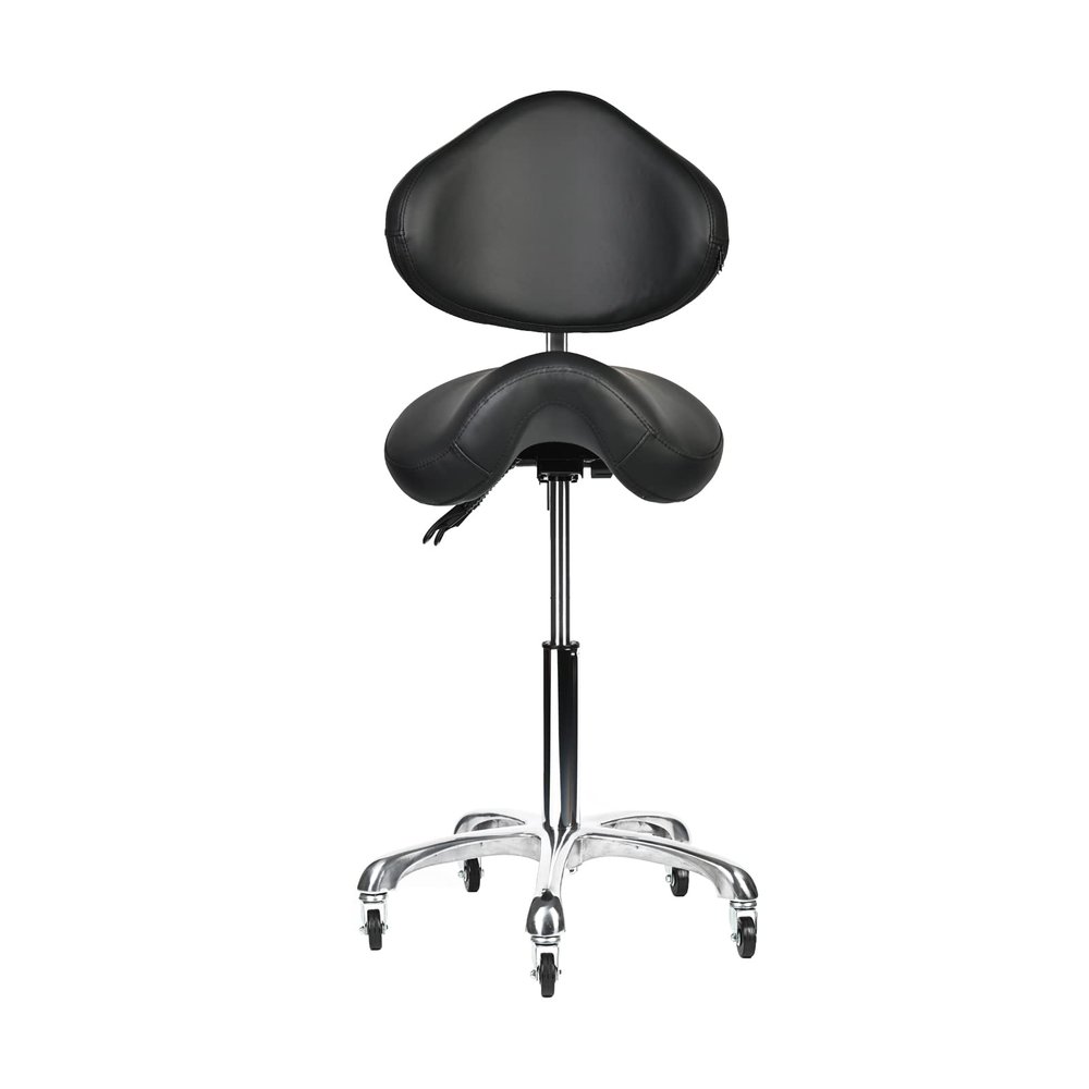 Cadiario Saddle Stool Rolling Chair with Back Support Swivel Adjustable Height Ergonomic Thick Seat Cushion with Wheels for Nail Lash Tech Esthetician Tattoo Artist Salon Hair Cutting Stylist Black