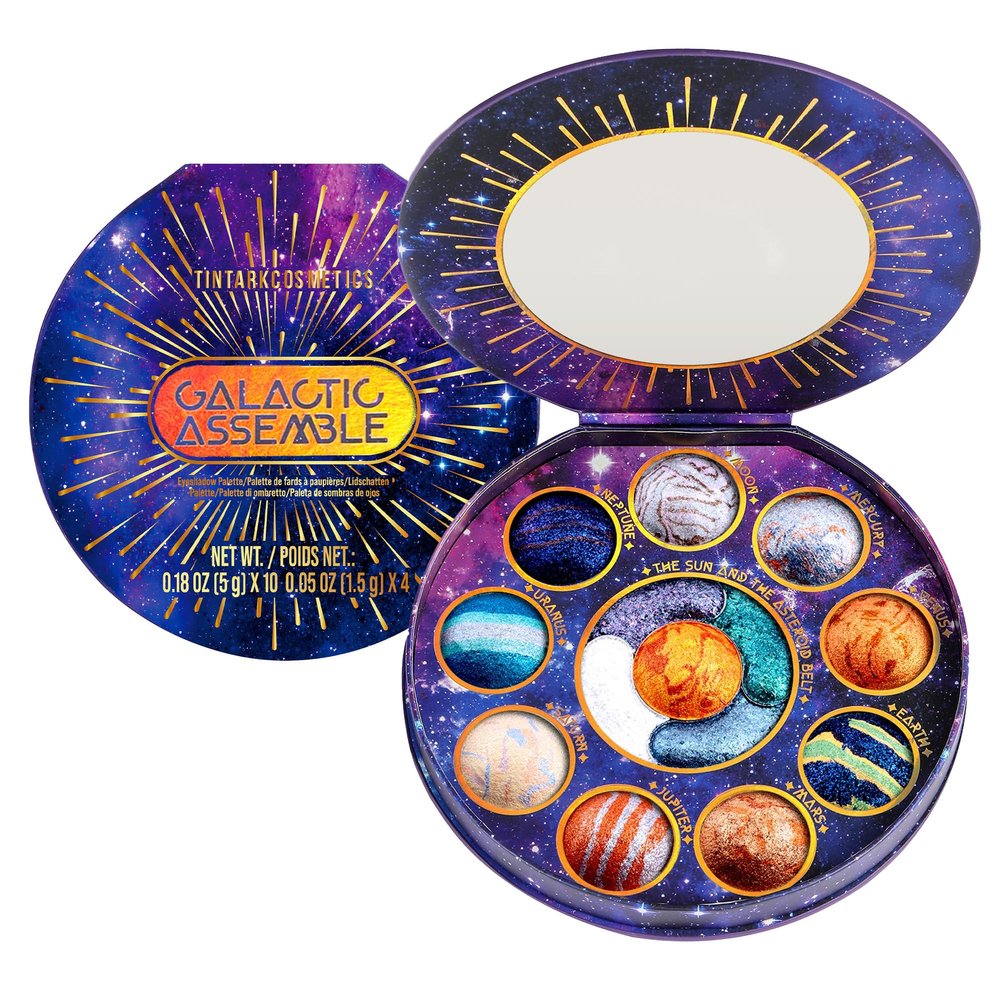 Galactic Assemble Eyeshadow Palette  Solar System Inspired 3D Planet Design, 14 Handcrafted Shimmer & Metallic Shades with Creamy Wet Texture, High-Pigmented Makeup Palette Gifts for Women & Girls
