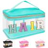Chenille Letter Clear Makeup Bags Hair Pouch, Preppy Patch Makeup Bag Zipper with Handle, Transparent PVC & Nylon Waterproof Glitter Cosmetic Handbag Travel Toiletry Storage for Women Girl(HAIR-Green) view 1