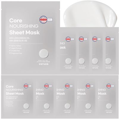 Core Nourishing Sheet Masks with Niacinamide Serum 5% for Dry Skin Tranexamic Acid, Rice Face Mask for Glass Skin Care, Moisturizing Glowing & Anti-Aging, Cruelty Free, Fragrance Free 10 Count