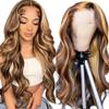 13x4 HD Body Wave Highlight Ombre Lace Front Wig Human Hair Pre Plucked 4/27 Honey Blonde Lace Frontal Wig For Women with Baby Hair 200% Density Glueless Body Wave Colored Lace Front Wig 18 Inch view 1
