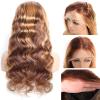 13x4 HD Body Wave Highlight Ombre Lace Front Wig Human Hair Pre Plucked 4/27 Honey Blonde Lace Frontal Wig For Women with Baby Hair 200% Density Glueless Body Wave Colored Lace Front Wig 18 Inch view 4
