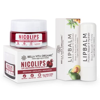 Desko NicoLips Lip Scrub & NicoBalm Lip Balm Combo for Dry, Chapped & Dark Lips Remover Treatment, 20g, 5 g