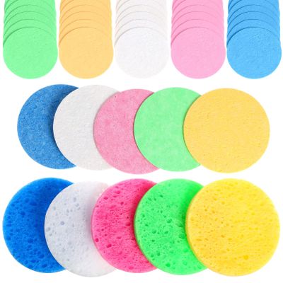 OSALADI 50pcs Reusable Natural Facial Sponges for Makeup Removal Portable and Tool for Skin Types for Travel and Daily Use