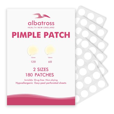 Albatross Health New England Invisible Pimple Patches for face, plain Hydrocolloid Acne Patches, HSA FSA eligible, Spot Dots Cover, Zit Blemish Patch, 2 Sizes 180 Counts