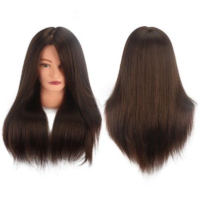 18 Inch 100 Human Hair Brown Black Hairdresser Exercise Head Dummy Model with Long Hair Styling Exercise Head Model. (Brown)