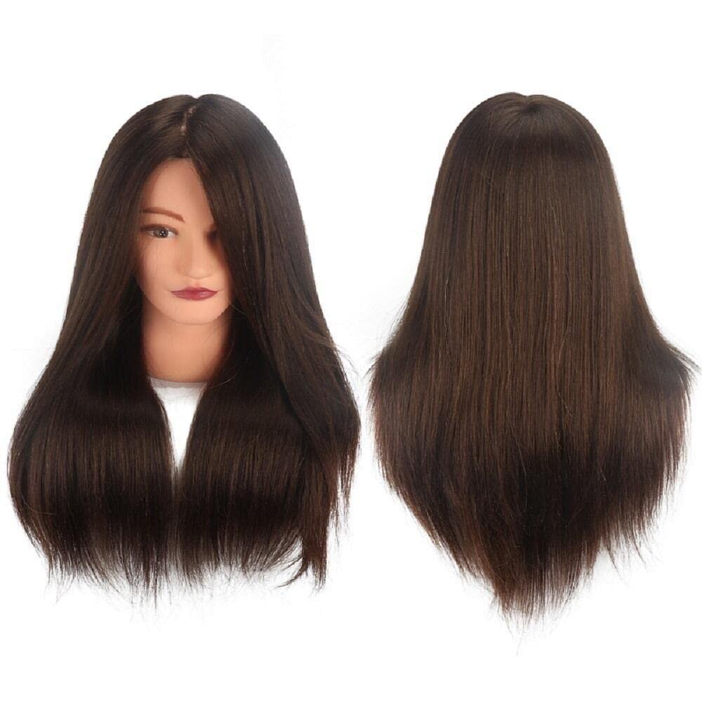 18 Inch 100 Human Hair Brown Black Hairdresser Exercise Head Dummy Model with Long Hair Styling Exercise Head Model. (Brown)