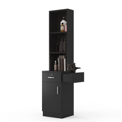 Paddie Hair Salon Stations, Lockable Barber Stations Wall Mount Salon Equipment for Hair Stylist with 1 Lockable Drawer, 3 Holders & 1 Storage Cabinet (with Holders, Black)