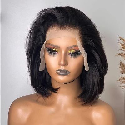 13x4 HD Invisible Lace Front Wigs Human Hair Pre Plucked For Black Women 180% Density Short Bob Cut Wig Natural Color Brazilian Remy Hair Bleached Knots Natural Hairline 16Inch