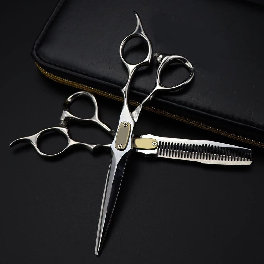Hair Cutting Shears, 6.5 Inch Professional Japan 440c Steel Upscale Silver Hair Scissors Haircut Thinning Barber Cutting Shears Hairdresser Scissors (Color : Set)