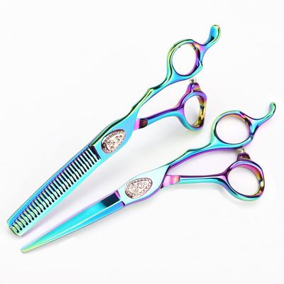 Hair Cutting Shears, 6 Inch Professional Japan 440c Steel Green Scissor Gem Hair Scissors Haircut Thinning Barber Hair Cutting Shears Hairdresser Scissors (Color : Set)