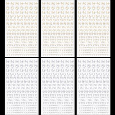 1182 Pcs Pearl Stickers for Hair Face Craft, 3/4/5/6/8mm White+Beige Pearls Self Adhesive Face Gems, Stick on Body Gems for Eye Nails Make up and DIY Decorations
