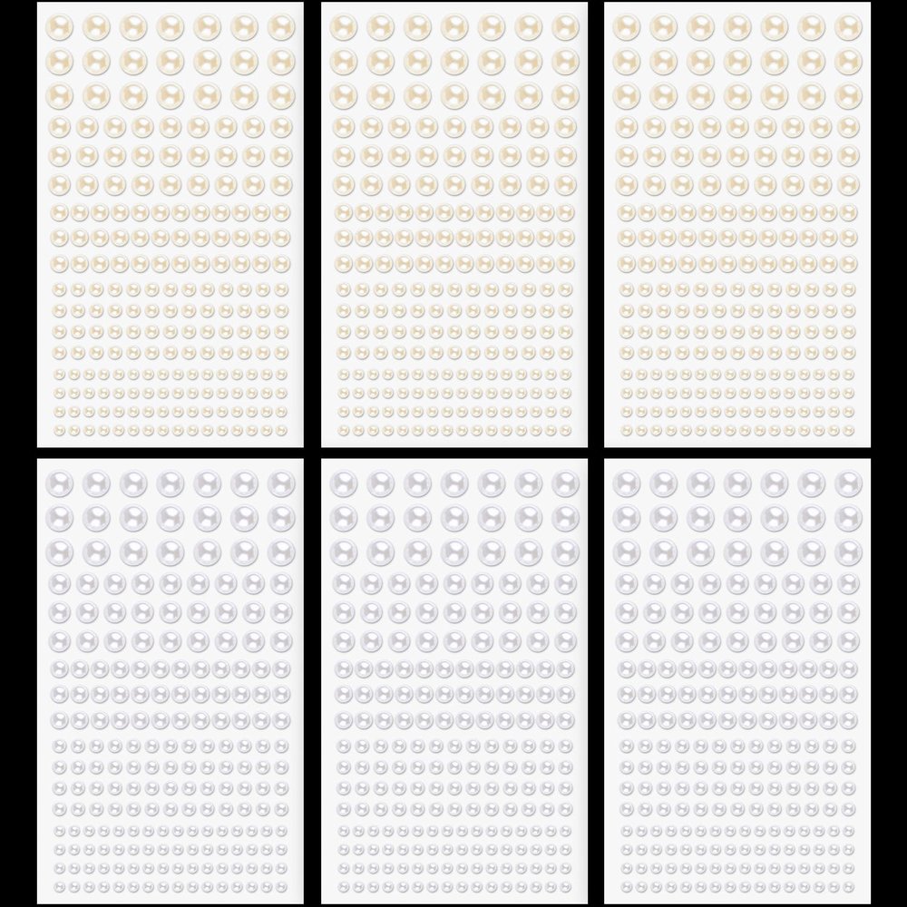 1182 Pcs Pearl Stickers for Hair Face Craft, 3/4/5/6/8mm White+Beige Pearls Self Adhesive Face Gems, Stick on Body Gems for Eye Nails Make up and DIY Decorations