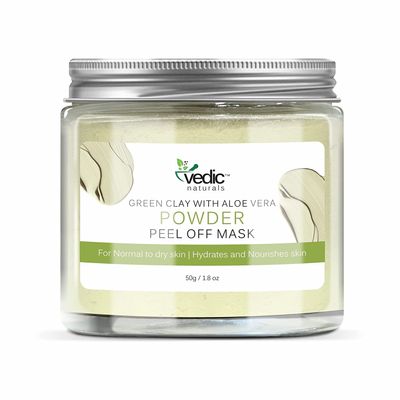 BlueQueen Green Clay With Aloe Vera Powder Peel Off Mask - 50g | Bright And Glowing Skin | For All Skin Types | 100% Organic