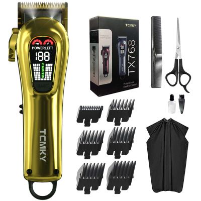 TCMKY Hair Clippers for Men Professional Hair Trimmer for Men Cordless&Corded Barber Clippers for Hair Cutting & Grooming.Rechargeable Hair Trimmer Kit for Household (Golden)