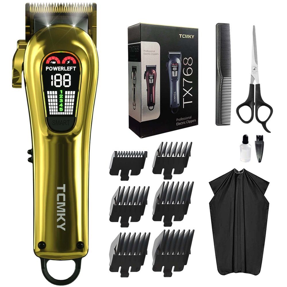 TCMKY Hair Clippers for Men Professional Hair Trimmer for Men Cordless&Corded Barber Clippers for Hair Cutting & Grooming.Rechargeable Hair Trimmer Kit for Household (Golden)