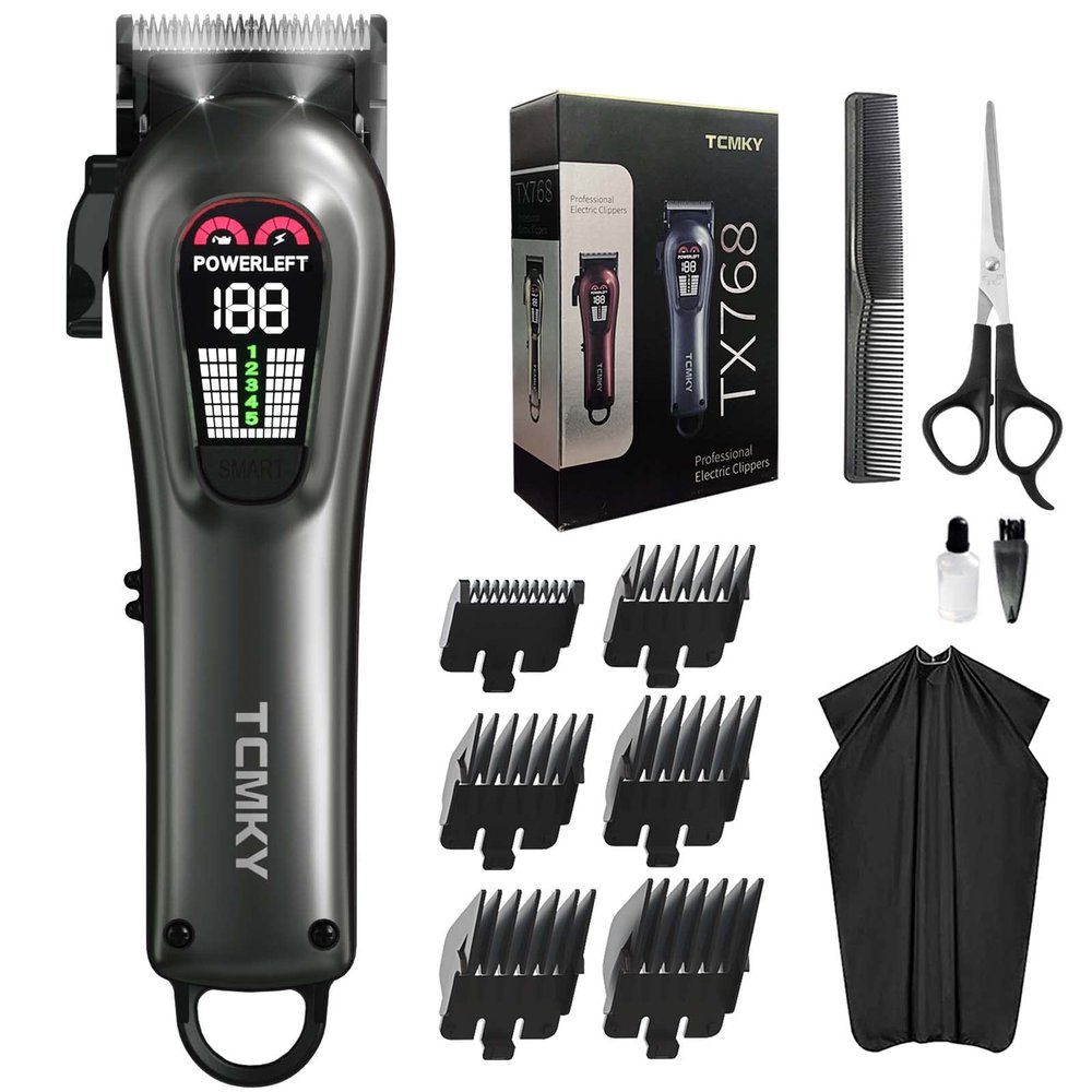 TCMKY Hair Clippers for Men Professional Hair Trimmer for Men Cordless&Corded Barber Clippers for Hair Cutting & Grooming.Rechargeable Hair Trimmer Kit for Household(Silvery)