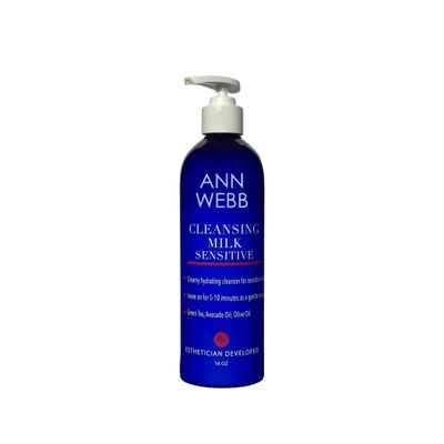 Ann Webb Sensitive Cleansing Milk Gentle Daily Face Cleanser for Sensitive Skin with Lactic Acid - Nourishes and Rejuvenates All Skin Types (16oz)