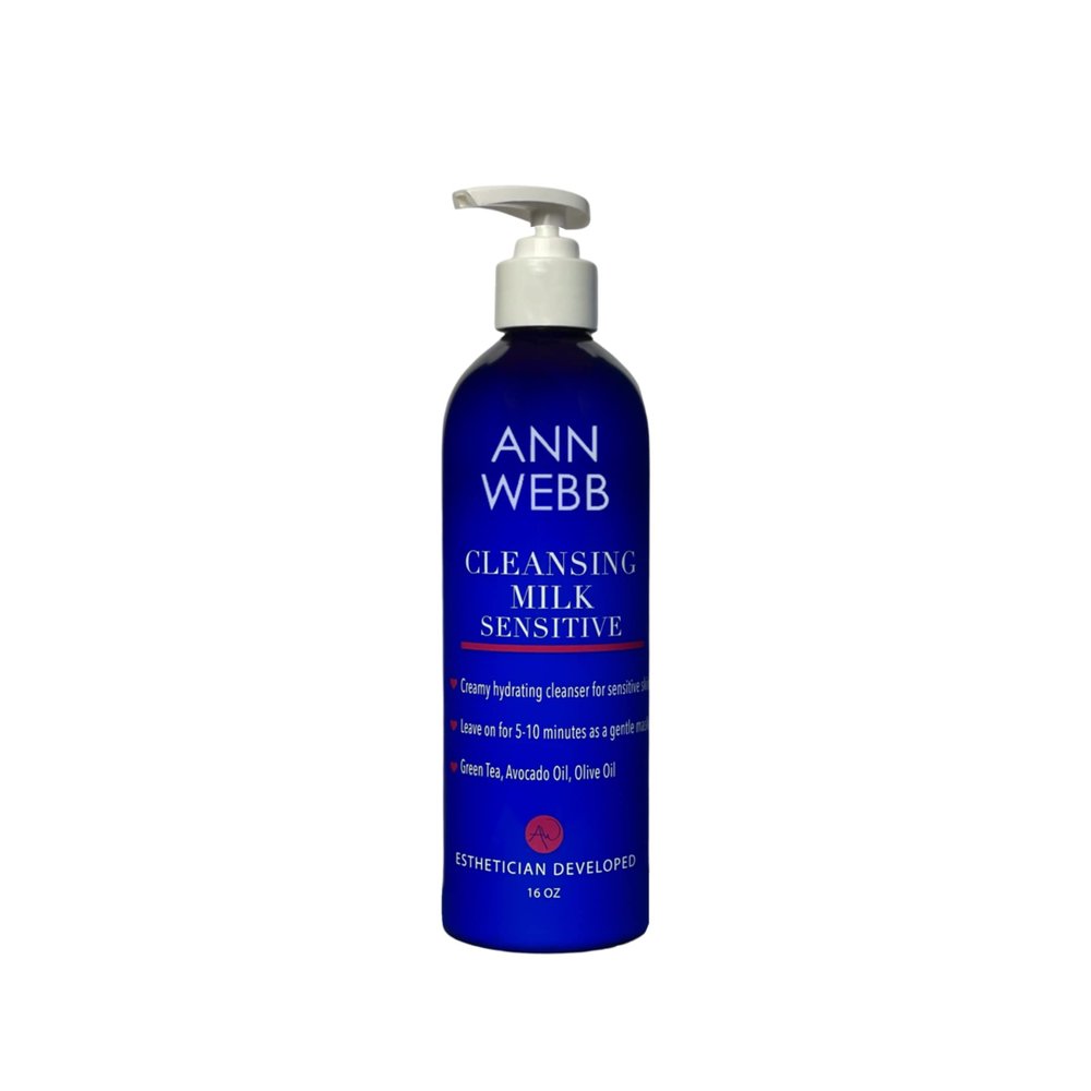 Ann Webb Sensitive Cleansing Milk Gentle Daily Face Cleanser for Sensitive Skin with Lactic Acid - Nourishes and Rejuvenates All Skin Types (16oz)