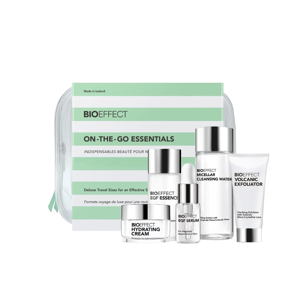 Bioeffect EGF Skincare Set of 5 Deluxe Samples, On the Go Kit to Experience a Hydrating, Anti-Aging Barley Growth Factor Daily Regimen to Cleanse, Exfoliate, Moisturizer, Renew & Restore