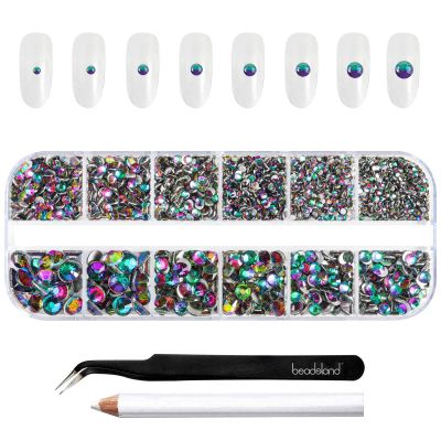 Beadsland Rhinestones for Makeup,8 Sizes 2500pcs Green Flatback Rhinestones Face Gems for Nails Crafts with Tweezers and Wax Pencil,Green Volcano,SS4-SS30