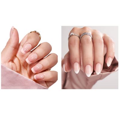 French Tip Press On Nails - BTArtbox Soft Gel Fake Nails Short, Supremely Fit & Natural Glue on Nails, Reusable Stick on Nails French Girl & White French