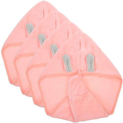 Zerodeko 4pcs Fleece Hair Drying Towels for Women Super Absorbent Quick-Drying Hair Wraps Button and Comfortable for Shower and Travel Use