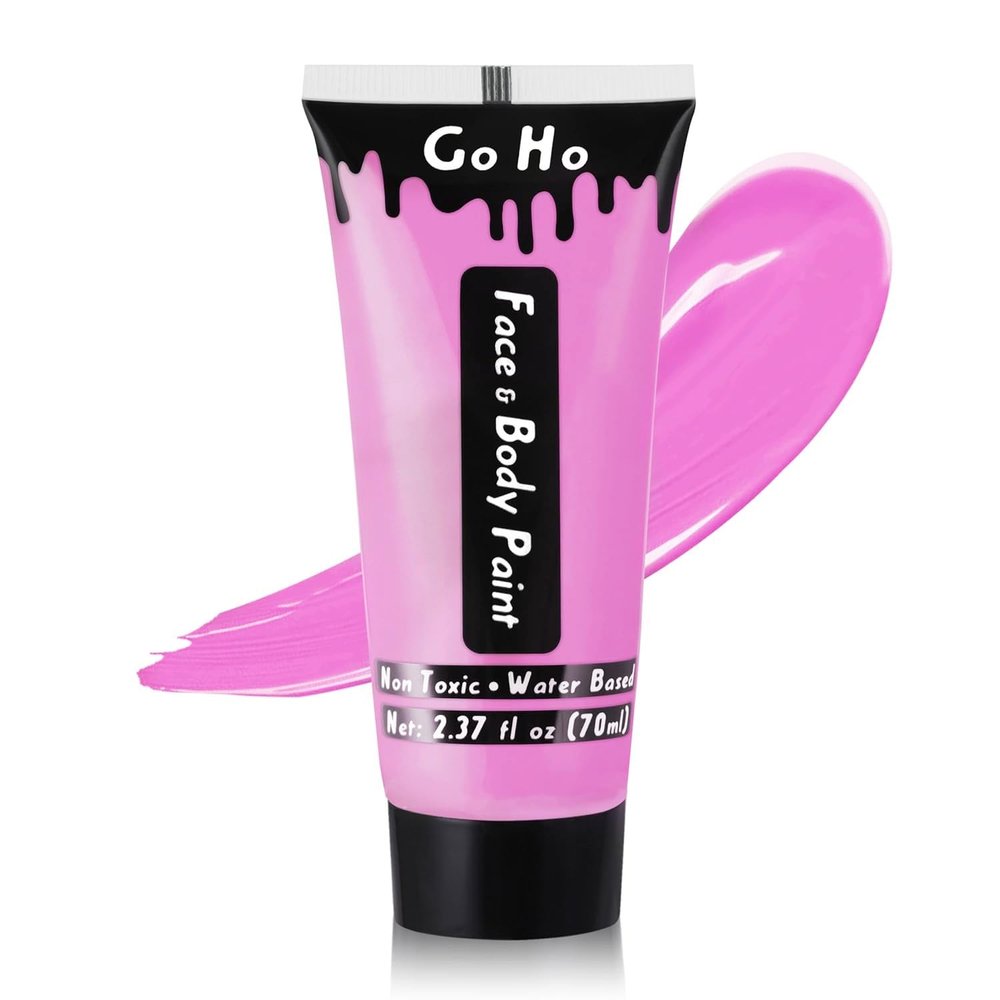 Go Ho Pink Face Body Paint Washable(2.37oz/pc),Water Based Cream Non-Toxic Full Pink Body Paint for SFX Cosplay Costumes Festivals Halloween Makeup