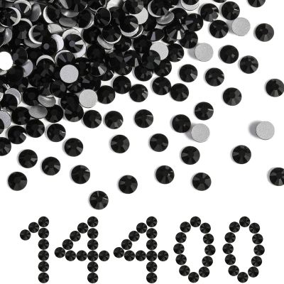 Beadsland Flatback Rhinestones Bulk,14400pcs Black Rhinestones for Nails Crafts Clothes DIY Decoration, Jet Black, SS20, 4.6-4.8mm