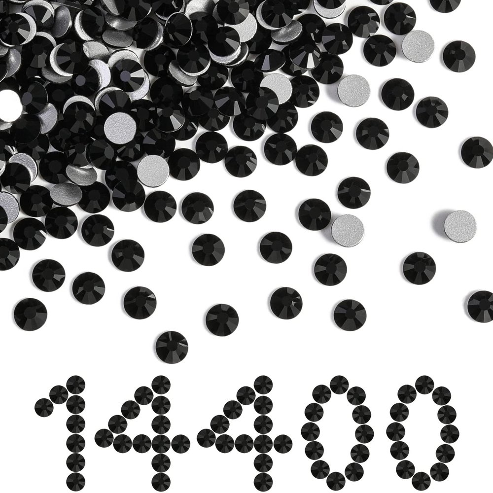 Beadsland Flatback Rhinestones Bulk,14400pcs Black Rhinestones for Nails Crafts Clothes DIY Decoration, Jet Black, SS20, 4.6-4.8mm