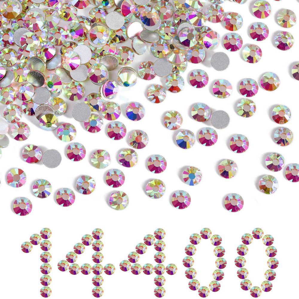 Beadsland Flatback Rhinestones Bulk,14400pcs Crystal AB Rhinestones for Nails Crafts Clothes DIY Decoration, Crystal AB, SS20, 4.6-4.8mm