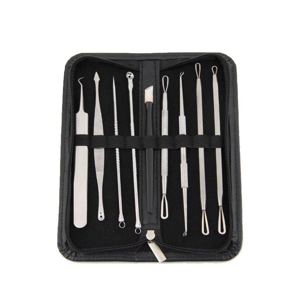 Black Head Remover Pimple Popper Tool Kit 9Pcs, Comedone Pimple Extractor Tool, Acne Kit for Blackhead, Whitehead Popping, Zit Removing(Silver)