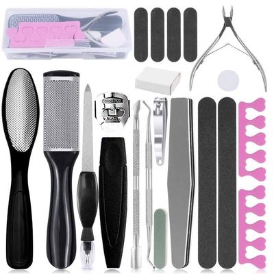 ADAARA Professional Pedicure Tools Kit Stainless Dead Hard Skin Callus Remover Scraper Pedicure Rasp Foot Care Tools Pedicure Set (Color : 20pcs Black Boxed)
