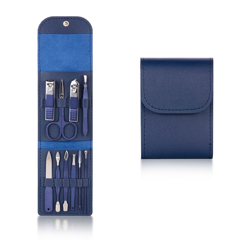 ADAARA Multifunction Nail Clipper Set Pedicure Cutter Nail File Scissors Kit with Travel Case Stainless Steel Blue Manicure Set Tools (Color : 10pcs-Blue)