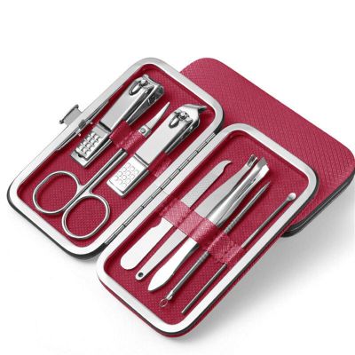 ADAARA 8Pcs Multifunction Nail Clippers Set Stainless Steel Pedicure Scissor Tweezer Manicure Set Kit Nail Art Tools (Color : Red)