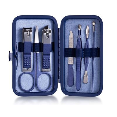 ADAARA Multifunction Nail Clipper Set Pedicure Cutter Nail File Scissors Kit with Travel Case Stainless Steel Blue Manicure Set Tools (Color : 7pcs-Blue)