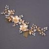 Teyglen Hair Comb, Wedding Gold Rhinestones Flower Leaf Crystal Pearls Hair Comb, Bridal Headband Hair Accessories, Hair Pieces for Women Bride Girls (Gold, 24 * 6.5cm/9.44 *2.6 inches) view 2