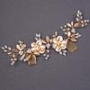 Teyglen Hair Comb, Wedding Gold Rhinestones Flower Leaf Crystal Pearls Hair Comb, Bridal Headband Hair Accessories, Hair Pieces for Women Bride Girls (Gold, 24 * 6.5cm/9.44 *2.6 inches) view 3
