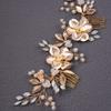 Teyglen Hair Comb, Wedding Gold Rhinestones Flower Leaf Crystal Pearls Hair Comb, Bridal Headband Hair Accessories, Hair Pieces for Women Bride Girls (Gold, 24 * 6.5cm/9.44 *2.6 inches) view 4