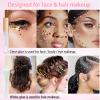 Hair Face Gems Rhinestones with Makeup Glue, Flat Back Colorful Jewels Crystal Half Round Pearl Gold Holographic Glitters Sequins Kit, Wax Pencil Tweezer and Brush For Face Eye Hair Body Makeup view 2