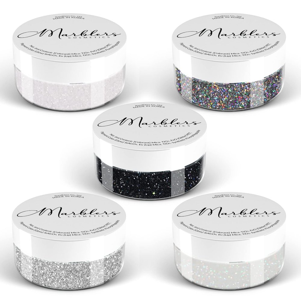MARBLERS Cosmetic Grade Fine Glitter 5-Pack [Mono Beauty] 0.90oz (25g) | Non-Toxic | Vegan | Cruelty-Free | Eyeshadow, Nail Polish, Nail Art | Festival, Rave & Party Makeup | Body & Face